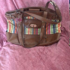 Striped Brown Leather Women's Bag
